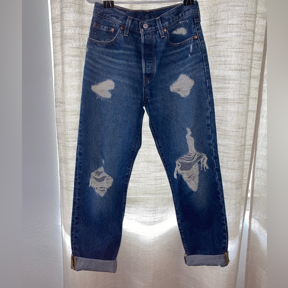 Levi's 501s Relaxed Fit Distressed Blue Jeans